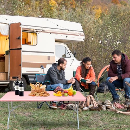 Aceinheu 80cm Klapptisch Schwerlast mit Tragegriff, Tragbarer Campingtisch & Picknicktisch, Multifunktionaler Partytisch für Innen/Außen, Klappbarer Gartentisch, Kunststoff, 180x73,6cm (Rosa) von Aceinheu