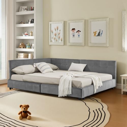 Aceinheu Einzelbett 90x200 cm, Polsterbett mit Samtbezug und hoher Rückenlehne, Stabiles Jugendbett & Kinderbett, Gästebett mit Lattenrost für kleine Wohnung (Dunkelgrau, 160 * 200cm) von Aceinheu