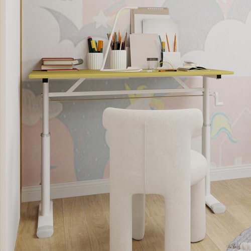 Aceinheu Höhenverstellbarer Schreibtisch manuell, Elektrisch Nein, 3 Größen (80/100/120cm) & 3 Farben, Schreibtisch höhenverstellbar für Kinder & Erwachsene (Naturholz, 100cm) von Aceinheu