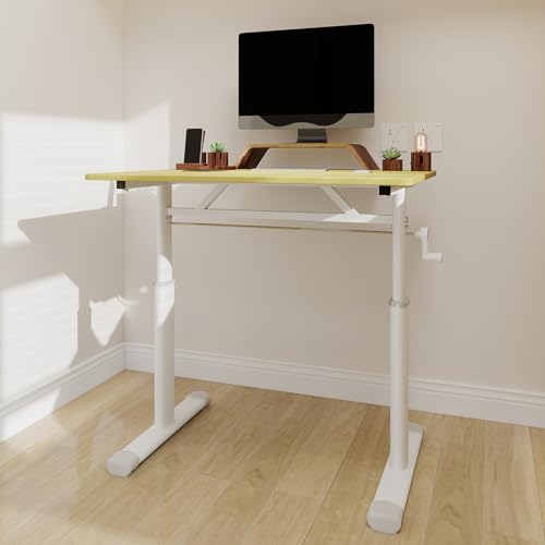 Aceinheu Höhenverstellbarer Schreibtisch manuell, Elektrisch Nein, 3 Größen (80/100/120cm) & 3 Farben, Schreibtisch höhenverstellbar für Kinder & Erwachsene (Naturholz, 80cm) von Aceinheu