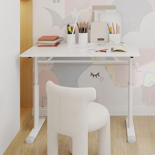 Aceinheu Höhenverstellbarer Schreibtisch manuell, Elektrisch Nein, 3 Größen (80/100/120cm) & 3 Farben, Schreibtisch höhenverstellbar für Kinder & Erwachsene (Weiß, 100cm) von Aceinheu