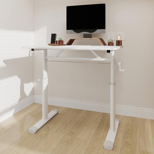 Aceinheu Höhenverstellbarer Schreibtisch manuell, Elektrisch Nein, 3 Größen (80/100/120cm) & 3 Farben, Schreibtisch höhenverstellbar für Kinder & Erwachsene (Weiß, 80cm) von Aceinheu