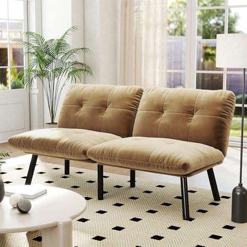Aceinheu Klappbares Sofabett 2-Sitzer • Samtstoff Futon Couch • Platzsparendes Gästebett • Ohne Werkzeug montierbar • Für Wohnzimmer & Kleine Apartments • Velours Bezug (Brown) von Aceinheu