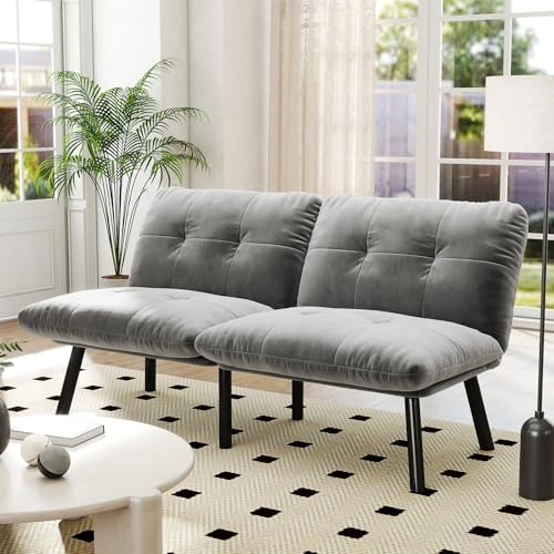 Aceinheu Klappbares Sofabett 2-Sitzer • Samtstoff Futon Couch • Platzsparendes Gästebett • Ohne Werkzeug montierbar • Für Wohnzimmer & Kleine Apartments • Velours Bezug (Gray) von Aceinheu