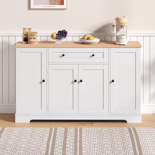 Aceinheu Küchenbuffet 138 cm Sideboard mit Schublade & Regaltüren, Multifunktionales Wohnzimmerschrank mit Höhenverstellbaren Böden, Sidelboard für Küche, Esszimmer, Schlafzimmer (Weiß + Naturholz) Aceinheu Küchenbuffet 138 cm Sideboard mit Schublade & Regaltüren, Multifunktionales Wohnzimmerschrank mit Höhenverstellbaren Böden, Sidelboard für Küche, Esszimmer, Schlafzimmer (Weiß + Naturholz) von Aceinheu