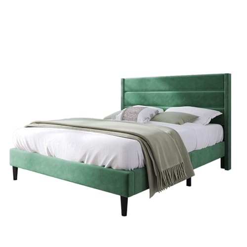 Aceinheu Polsterbett, Doppelbett mit Lattenrost & gepolstertem Kopfteil, Bettgestell mit Leinenbezug in Dunkelgrau, Modernes Design mit Stauraum & Stützfüßen, (Green, 90 x 200 cm Mit Matratze) von Aceinheu