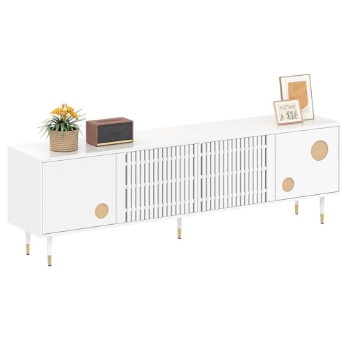 Aceinheu TV-Schrank 170 cm, Modernes Lowboard mit Gitterstruktur & Golddekor, Sideboard mit 4 Türen, Kippschutz & verdeckten Griffen, TV-Möbel für Wohnzimmer mit verstellbaren Beinen, (Weiß) von Aceinheu