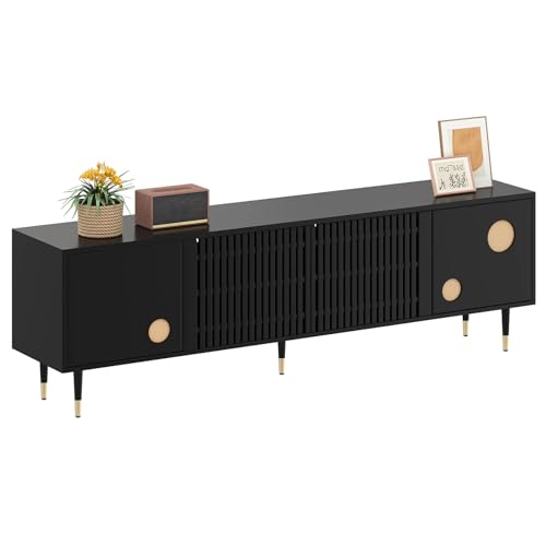 Aceinheu TV-Schrank 170 cm, Modernes Lowboard mit Gitterstruktur & Golddekor, Sideboard mit 4 Türen, Kippschutz & verdeckten Griffen, TV-Möbel für Wohnzimmer mit verstellbaren Beinen, (Schwarz) Aceinheu TV-Schrank 170 cm, Modernes Lowboard mit Gitterstruktur & Golddekor, Sideboard mit 4 Türen, Kippschutz & verdeckten Griffen, TV-Möbel für Wohnzimmer mit verstellbaren Beinen, (Schwarz) von Aceinheu