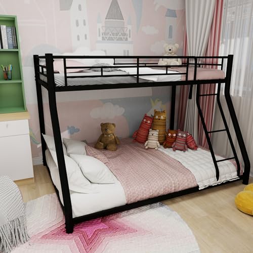 Aceinheu Twin Over Full Metall Etagenbett, Robustes Doppelstockbett mit Leiter und durchgehendem Geländer, Geräuschfrei, Platzsparendes Bett für Jugendliche und Erwachsene (Black) von Aceinheu