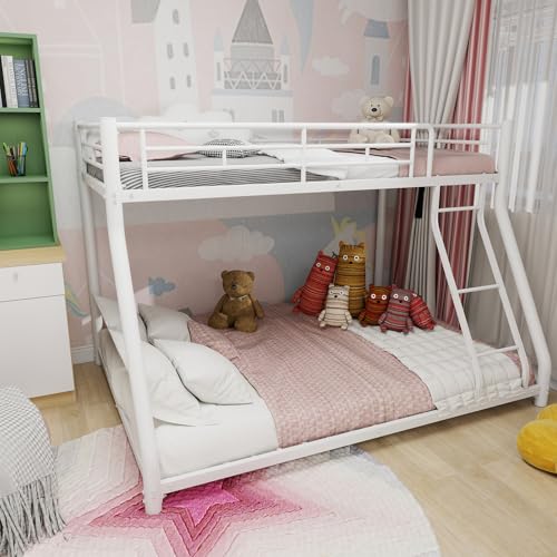 Aceinheu Twin Over Full Metall Etagenbett, Robustes Doppelstockbett mit Leiter und durchgehendem Geländer, Geräuschfrei, Platzsparendes Bett für Jugendliche und Erwachsene (White) von Aceinheu