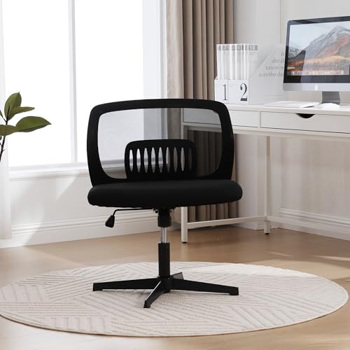 Armloser Bürostuhl für Schneidersitz, Breiter Lesesessel & Wohnzimmerstuhl, Ergonomischer Drehstuhl höhenverstellbar mit Wippfunktion, (Schwarz) von Aceinheu