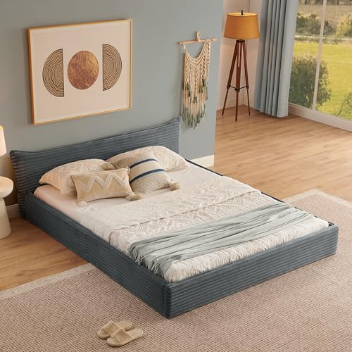Doppelbett Dunkelgrau, Polsterbett mit Samtweichem Chenille-Bezug, Bettgestell mit Elegantem Kopfende, Stabiler Holz & Eisenrahmen, Jugendbett, Gästebett(ohne Matratze) (Dunkelgrau, 140cm*200cm) von Aceinheu