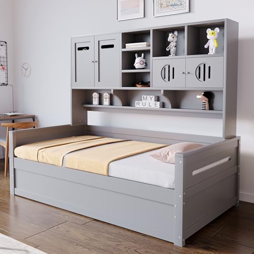 Holz-Schlafsofa 90x200 cm mit Stauraum, Jugendbett mit hydraulischem Bettkasten & Regal, Einzelbett aus Kiefernholz, Bettgestell Weiß, (Weiß) von Aceinheu