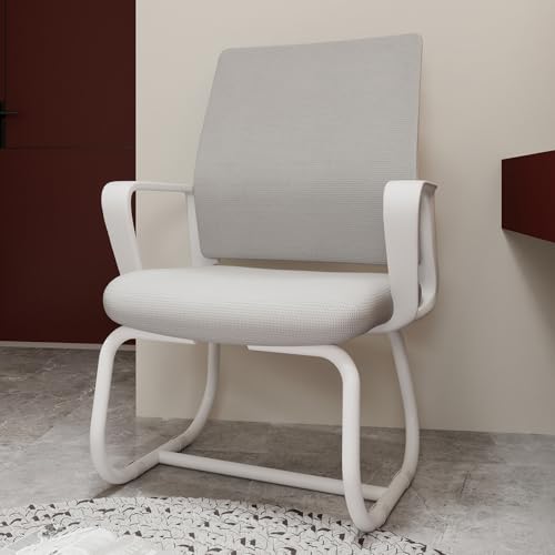 Minimalistischer moderner Bürostuhl – Ergonomischer Netz-Computerstuhl mit Metallrahmen und Armlehnen für Homeoffice, Schreibtisch und Arbeitszimmer (Weiß + Grau) von Aceinheu