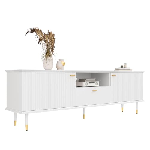 TV-Schrank 170 cm, Modernes Lowboard mit Schublade & offenen Fächern, Sideboard mit Soft-Close-Scharnieren & Gold-Akzenten, TV-Board aus MDF mit lackierter Oberfläche für Wohnzimmer, (Weiß) von Aceinheu