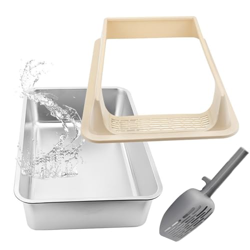 Aceirropy Katzentoilette aus Edelstahl – halbgeschlossene Katzentoiletten, großes Edelstahl-Tablett mit Schaufel, Haustierzubehör für den Innenbereich, Geruchskontrolle, Kätzchen, Zuhause, Wohnzimmer von Aceirropy