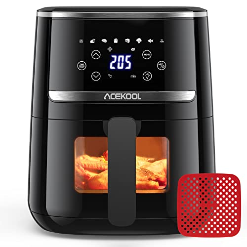 Heißluftfritteuse 5QT XXL Friteuse Heissluft Fritteusen Air Fryer mit Silicon Liner, 8 Presets Geräuscharme Air Fryers mit Sichtfenster Acekool von Acekool