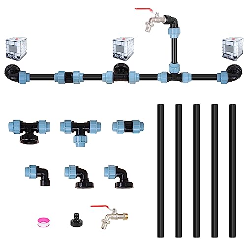 IBC Verbindungssets, IBC Adapter Verbindungsset für 3 IBC Tanks Nebeneinander/Regentanks inkl. 3/4" Schwananhals Garten Wasserhahn Auslass Schlauchverschraubung Regentonnenschlauch von Acelectronic