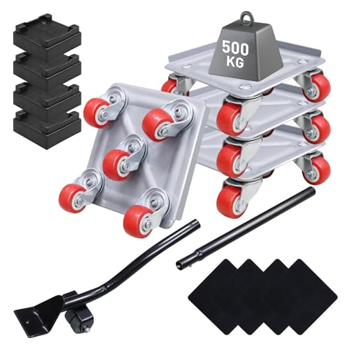 Möbelroller Transportrollen Set, Stück Möbel Gleitsystem mit Lastenheber, Möbelheber mit 5 um 360° Drehbares Gummi-Universalrad, Möbeltransporter aus Karbonstahl, Maximallast 500 kg von Acelectronic