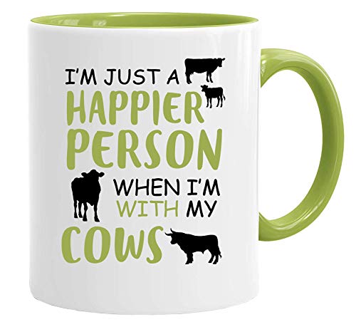 Acen Merchandise Lustige Weihnachtstasse Happier with Cows – Neuheit 313 ml Premium Qualität Arbeit Humor Tasse & Geschenkbox Set von Acen Merchandise