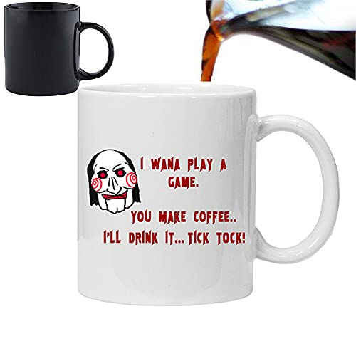 Acen "Puzzle inspiriert 'I Wanna Play A Game, die Sie Mir Kaffee. Krank Drink ES. Tick Tock Magic' Neuheit Keramik Kaffee Tee Becher von Studios, weiß, 11 Oz von Acen