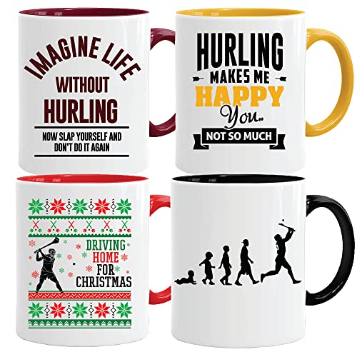 GAA Hurling Tassen (4 Stück) & Geschenkbox-Set – Geburtstage Weihnachten Lustiges Geschenk Feier Neuheit alt Groß Heavy Duty Griff Dino Beschichtung Spülmaschinen-/Mikrowellenfest Sublimation Keramik von Acen Merchandise