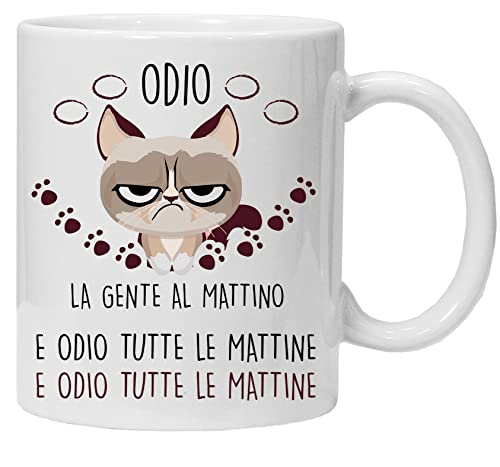 Lustige Katzentassen - Ich hasse Menschen am Morgen. Das lustigste Katzentasse Geschenk Gadget | Tasse Lustige Freunde (Weiß) von Acen Merchandise
