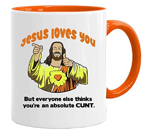 Lustige Tasse mit Aufschrift Jesus Loves You – für Geburtstage, Weihnachten, lustiges Geschenk, Feier, Neuheit, groß, robust, spülmaschinen- und mikrowellengeeignet von Acen Merchandise