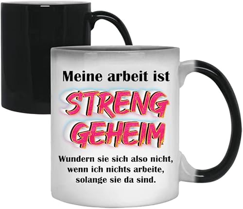 Tasse mit Spruch | Meine Arbeit ist streng geheim | Farbwechsel Tasse | Kaffeetasse Teetasse Geschenkidee Geschenk | Tasse & Geschenkbox | Set für das Büro - lustig - Kollege - Kollegin - Chef von Acen Merchandise