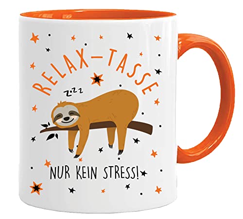 Tasse mit Spruch | Relax Tasse | bedruckt Faultier | Kaffeetasse Teetasse Geschenkidee Geschenk (Orange) von Acen Merchandise