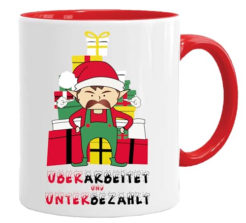 Tasse mit Spruch | Überarbeitet und unterbezahlt | ELF tasse | Weihnachtstasse | lustige geschenke | kaffeetasse | abschied kollegin | Weihnachtstasse Tasse Weihnachten | geschenk schwester von Acen Merchandise