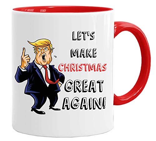 Tasse mit Spruch lustig 'Let's make christmas great again' Liebestassen Valentin Geschenk für Sie Ihn verliebte Paare Rot mit Geschenkbox von Acen Merchandise