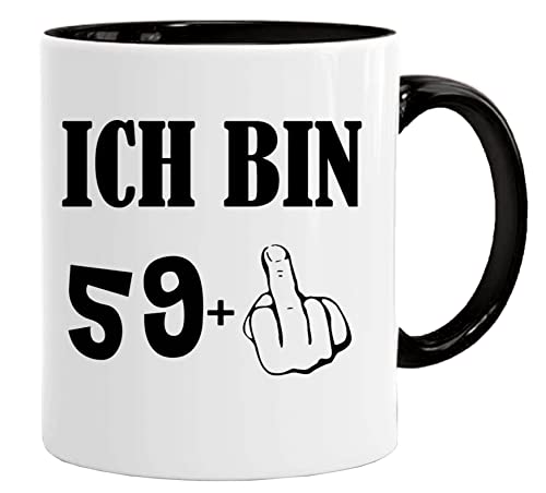 Tasse zum Geburtstag mit lustigem Spruch und Kater mit Stinkefinger - Ich Bin 59+ - Becher/Mug als witziges Geschenk/Lustige und Originelle Geschenke/Tee-Kaffeetasse inkl. Geschenkbox von Acen Merchandise