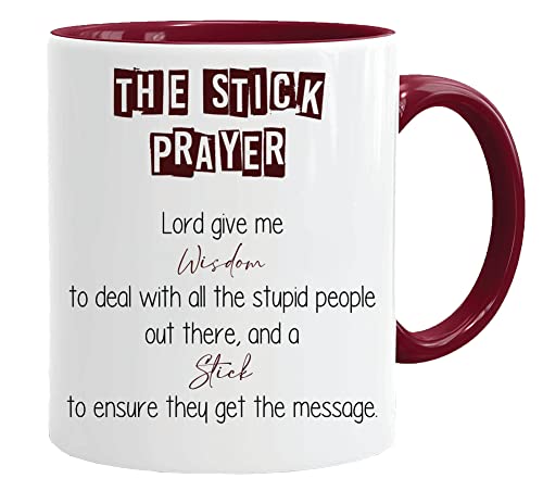 The Stick Prayer Geschenktasse mit lustigem Griff für Weihnachten, lustiges Geschenk, Feiern, groß, robust, mit Dino-Beschichtung, spülmaschinen-/mikrowellenfest, Keramik von Acen Merchandise