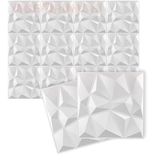 Acepunch New 12 Stücke Weiß 30CM X 30CM Strukturierte PVC wasserdicht-3D-Wandpaneele mit Diamantdesign für die Inneneinrichtung von Home Office oder Studio AP1216 von Acepunch