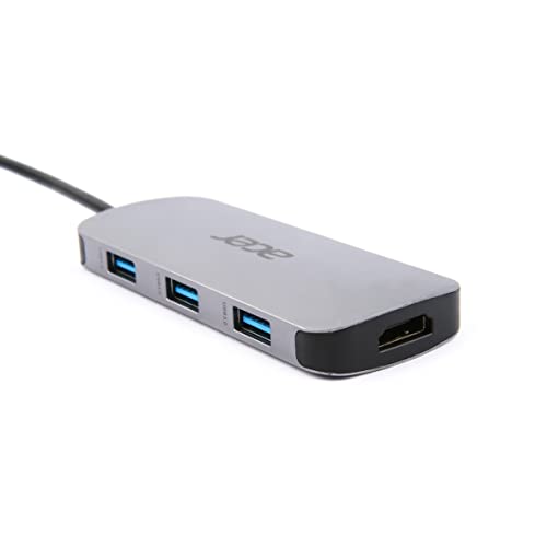 Acer 7-in-1 Mini Dock (USB Type-C zu 1x USB Type-C (w PD), 3x USB 3.0, 1x HDMI, 1x SD Card Reader, 1x Micro SD Card Reader) silber von acer