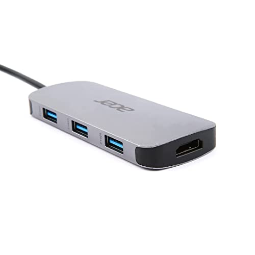 Acer 7-in-1 Mini Dock (USB Type-C zu 1x USB Type-C (w PD), 3x USB 3.0, 1x HDMI, 1x SD Card Reader, 1x Micro SD Card Reader) silber von acer