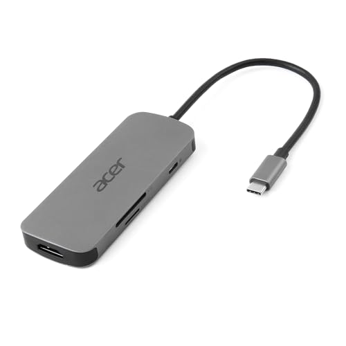 Acer 7-in-1 Mini Dock (USB Type-C zu 1xUSB Type-C (w PD), 3xUSB 3.0, 1xHDMI, 1xSD Card Reader, 1xMicro SD Card Reader) Silber von Acer