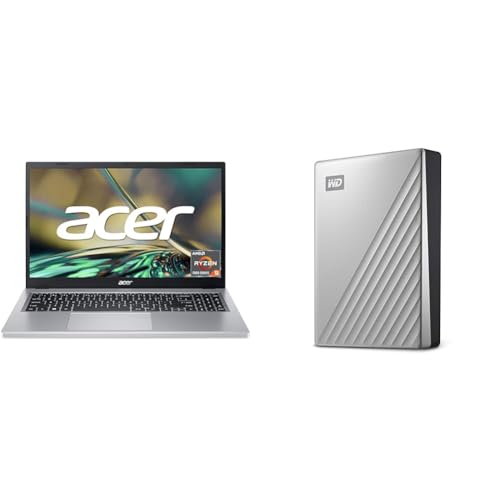 Acer Aspire 3 Laptop | 15.6 FHD Display | AMD Ryzen 5 7520U | 16GB RAM | 512GB SSD Silver & WD My Passport Ultra Externe Festplatte 4 TB mobiler Speicher von Acer