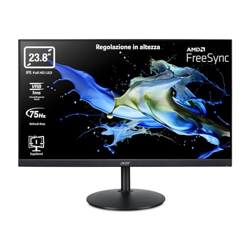 Acer CB242Y Monitor 23,8 Zoll (60 cm Bildschirm) Full HD, 75Hz HDMI/DP, 60Hz VGA, 1ms (VRB), HDMI 1.4, DP 1.2, VGA, höhenverstellbar, drehbar, HDMI/DP FreeSync,Schwarz von Acer