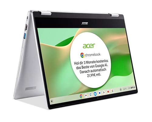 Acer Chromebook Spin 314 (CP314-1HN-C02L) Laptop, 14" FHD Touch-Display, Intel Celeron N4500, 4 GB RAM, 64 GB eMMC, Intel UHD Graphics, Google ChromeOS, QWERTZ-Keyboard, Silber von acer
