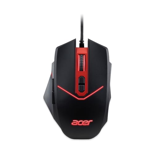 Acer Nitro Gaming Maus (4.200 DPI, anpassbar mit vier Stufen und acht Tasten inkl. Burst Fire, LED Beleuchtung, optionale Gewichte (4x 5g)) rot/schwarz von Acer