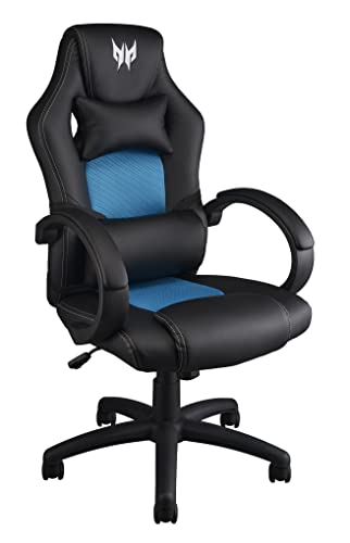 Acer Predator Rift Essential Gaming Stuhl (Lendenwirbelstütze und ergonomische Kopfstütze, ultraweiche Armlehnen, breite Sitzfläche, für Nutzer bis zu 150 kg) schwarz/blau von acer