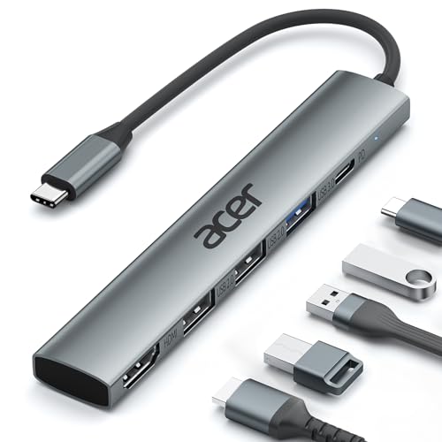acer USB C Hub 5 in 1, Tragbarer 4K HDMI Adapter PD 100W, 3X USB A Datenport, USB C auf HDMI Adapter kompatibel mit acer Laptop, Chromebook, Surface, Galaxybook, MacBook Pro/Air, iPad Pro/Air von acer