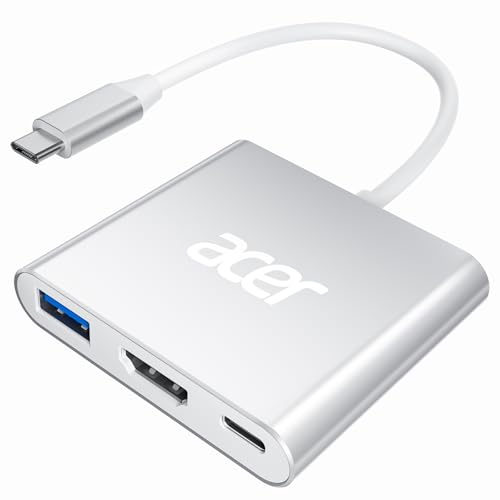 acer USB C HDMI Adapter, 4K HDMI 3-in-1 Adapter PD 100W, USB 3.0 5Gbps, USB C auf HDMI Kompatibel mit MacBook Pro/Air, Dell XPS, Surface Pro, Galaxy S24 S25 Ultra –Silber acer USB C HDMI Adapter, 4K HDMI 3-in-1 Adapter PD 100W, USB 3.0 5Gbps, USB C auf HDMI Kompatibel mit MacBook Pro/Air, Dell XPS, Surface Pro, Galaxy S24 S25 Ultra –Silber von acer