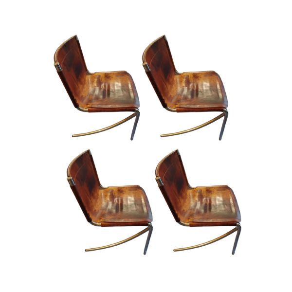 4er Set Vintage Leder Stühle von Giotto Stoppino (1970er), Acerbis von Acerbis