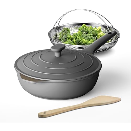 Pfanne mit deckel,Always Nonstick Pan,Schmorpfanne 28 cm hoher rand,vielseitige Universalpfannen, PFOA-freie Bratpfanne, Backofenfest Spülmaschinen,Schiefer von Aceselfㅤㅤㅤㅤㅤ