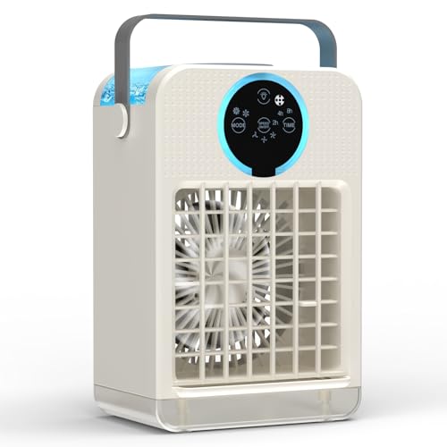 Aceshop Mobile Klimageräte mit Fernbedienung, Verdunstungsluftkühler mit 2-8H Timer 700ML Mini-Klimaanlage 3 Windgeschwindigkeiten, 2 Nebelmodi, Tragbare Luftkühler mit Farben Licht für Schlafzimmer von Aceshop