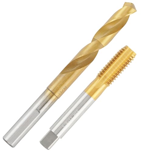 Aceteel 5/8-11 UNC-Gewindebohrer mit 13,6 mm Bohrer, Tibeschichtetes HSS 5/8 x 11 Gewindebohrer und 17/32 Spiralbohrer mit reduziertem Schaft Aceteel 5/8-11 UNC-Gewindebohrer mit 13,6 mm Bohrer, Tibeschichtetes HSS 5/8 x 11 Gewindebohrer und 17/32 Spiralbohrer mit reduziertem Schaft von Aceteel