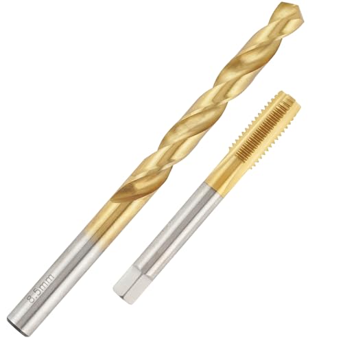 Aceteel M10 x 1,5 Gewindebohrer mit 8,5 mm Bohrer, Tibeschichteter HSS M10 x 1,5 Gewindebohrer und 8,5 mm Spiralbohrer mit geradem Griff Aceteel M10 x 1,5 Gewindebohrer mit 8,5 mm Bohrer, Tibeschichteter HSS M10 x 1,5 Gewindebohrer und 8,5 mm Spiralbohrer mit geradem Griff von Aceteel